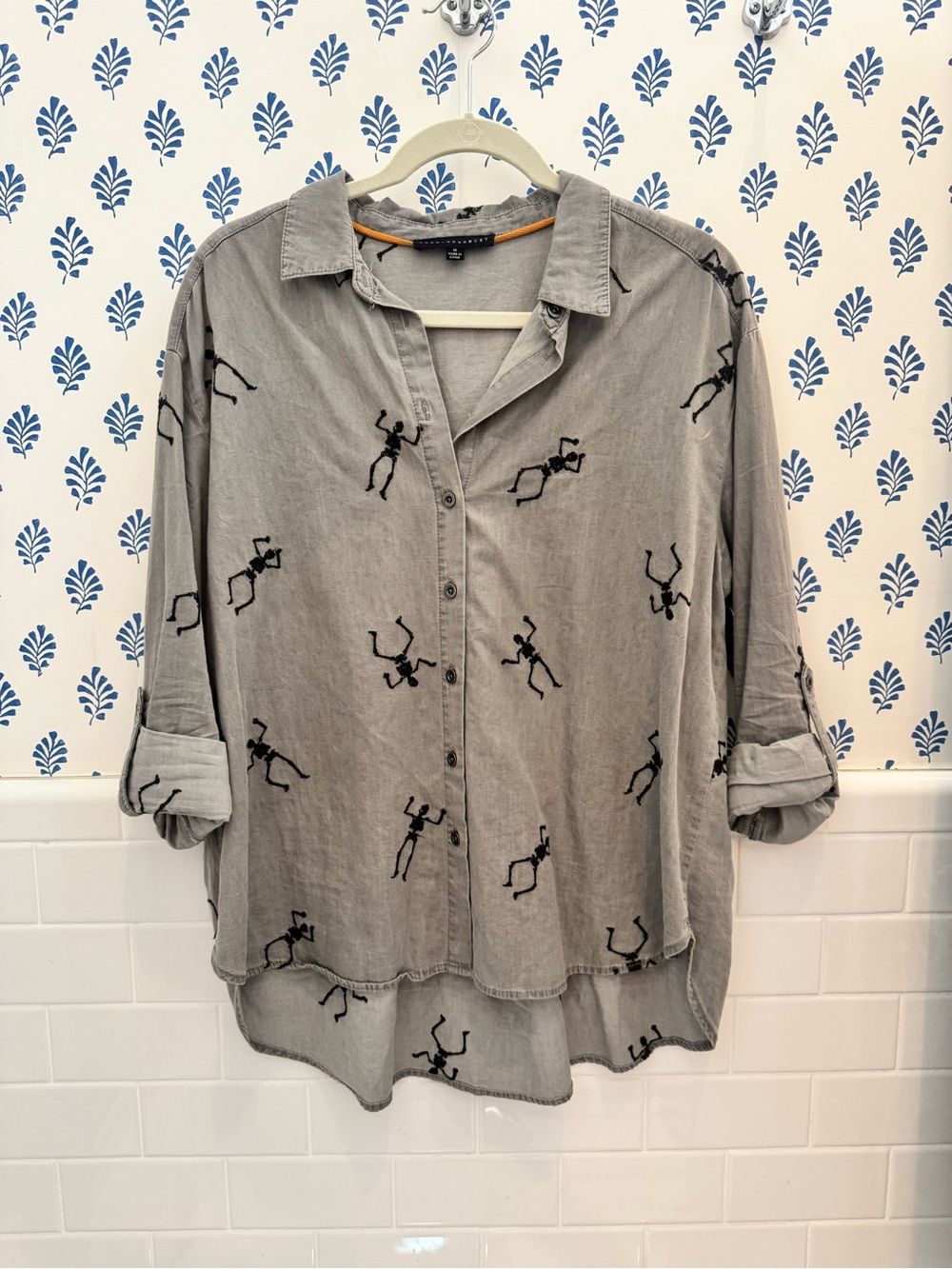 Jane and Delancey Grey Embroidered Button-Up Shirt